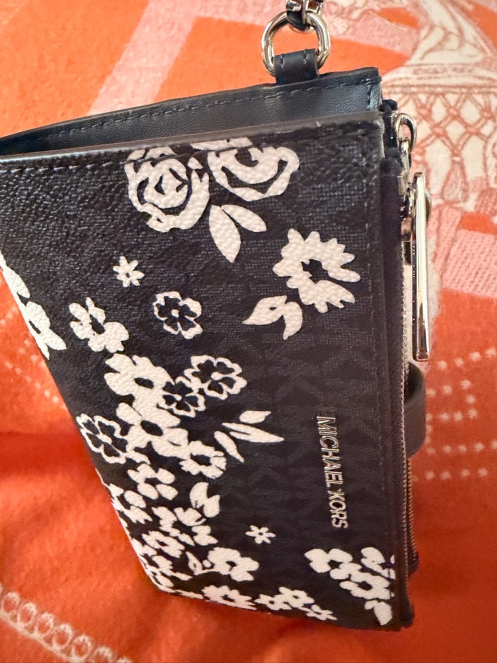 Michael Kors Black and White Floral Zip Wristlet